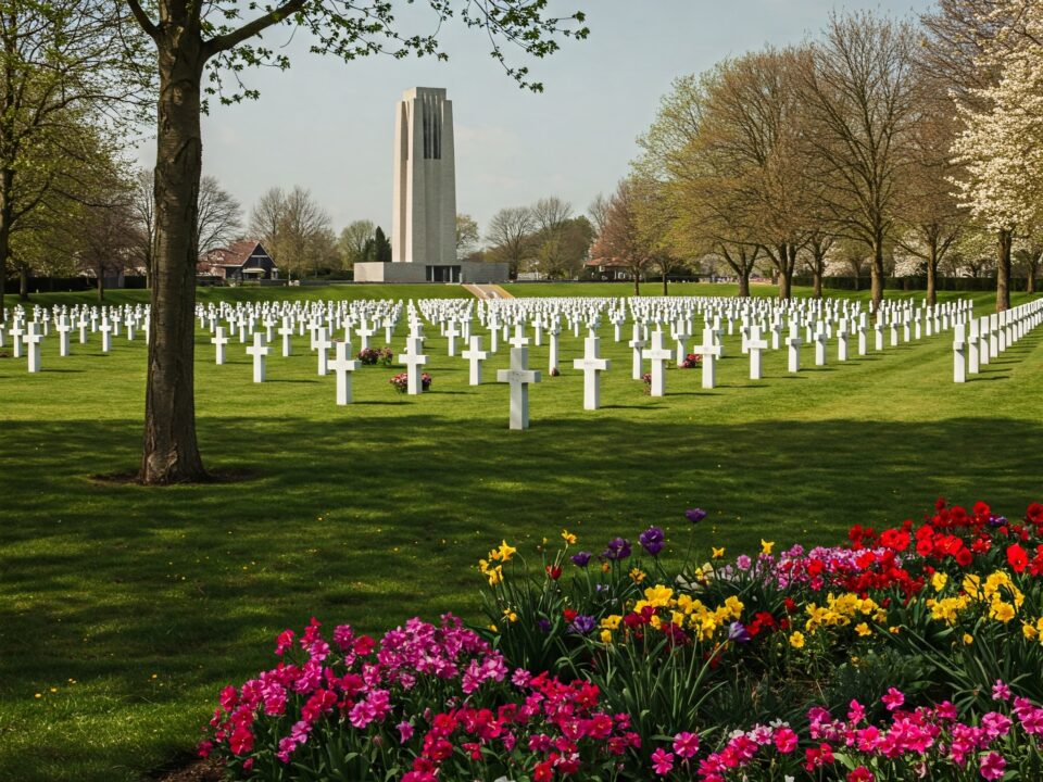 Rows of white crosses and Stars of David in the American Netherlands Cemetery in Margraten, a poignant place for American expats in the Netherlands to connect with their heritage.