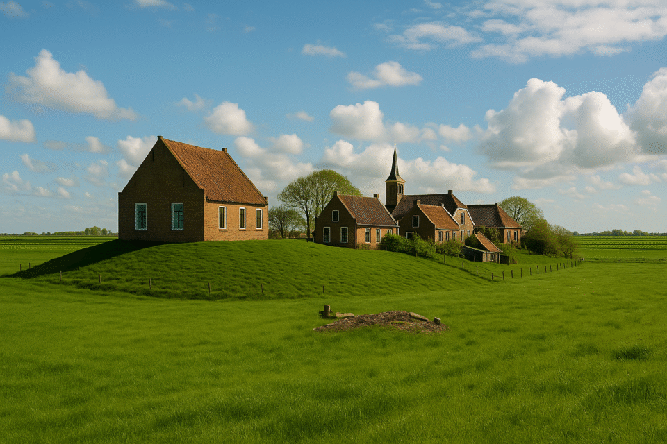 Traditional terp village in Friesland, Netherlands, illustrating the Frisians' historic adaptation to coastal flooding